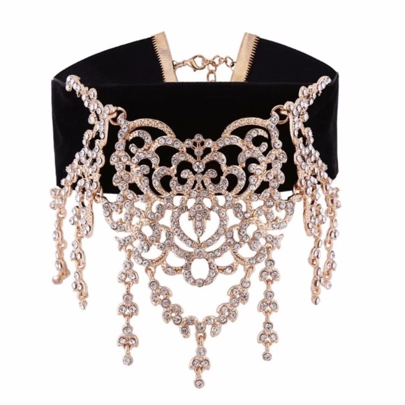 ⚜️[𝗡𝗪𝗧]⚜️Gold Crystal Wide Statement Choker NEW - Picture 2 of 7